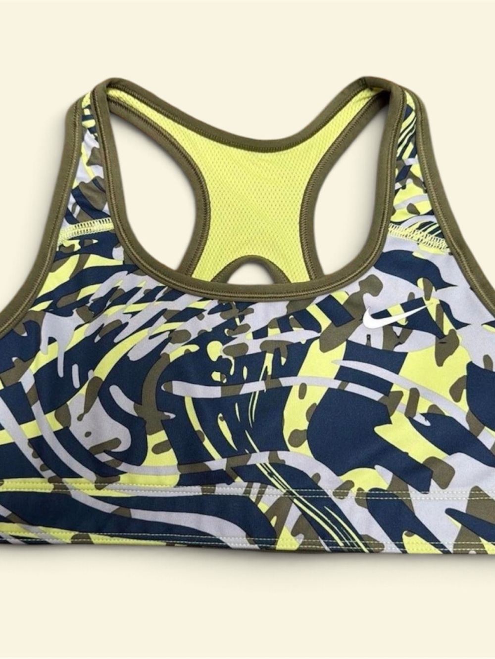 Nike Yellow & Olive Camo Racerback Sports Bra Reversible